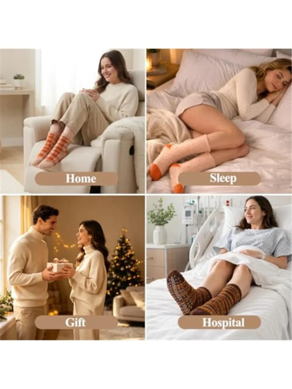 Fuzzy Socks with Grips for Women, Fall Cozy Fluffy Slipper Socks